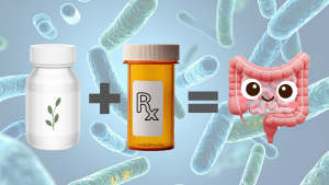 Supplement bottle plus a prescription bottle equals a happy gut.